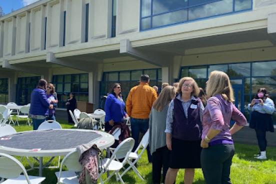 Students and faculty at an event