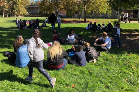 Meadow View ES students playing duck duck goose 