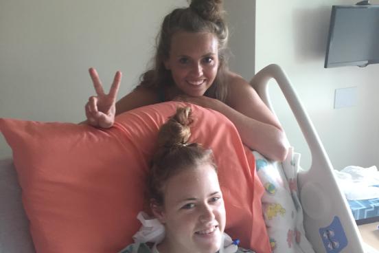 My older sister and I laughing after I received my first blood transfusion.
