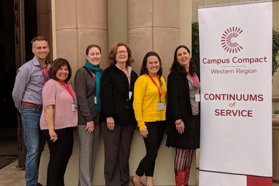 CCE attendants at COS 2019. From left to right: Damien Wilson, Caroline Bañuelos, Emily Acosta Lewis, Susan Campbell, Missy Garvin, and Merith Weisman