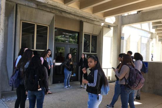 Students gather outside Counseling and Psychological Services at SSU