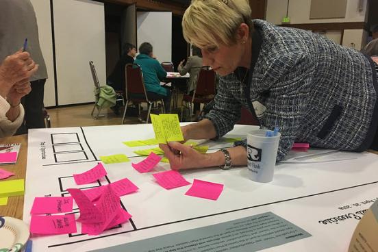 Finance Director, Betsy Howze using post-its and brainstorming