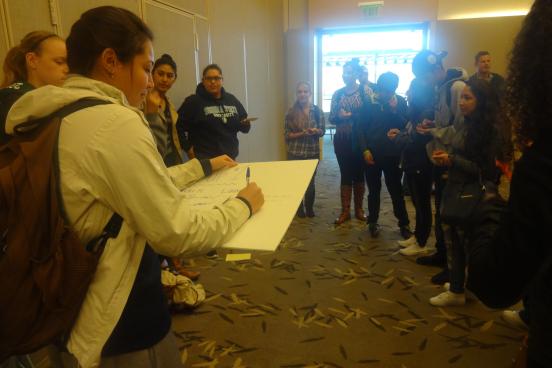 SSU students and RUP students doing an opening activity for Shadow Day.