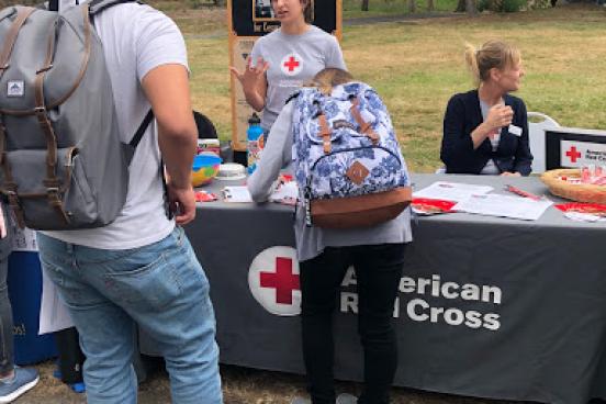 Student at the Red Cross table at the Fair