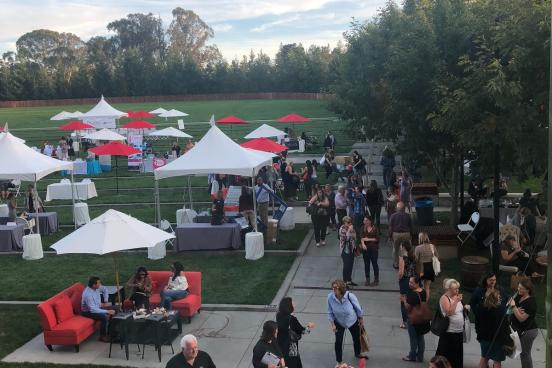 Shot of the GMC lawn filled with people