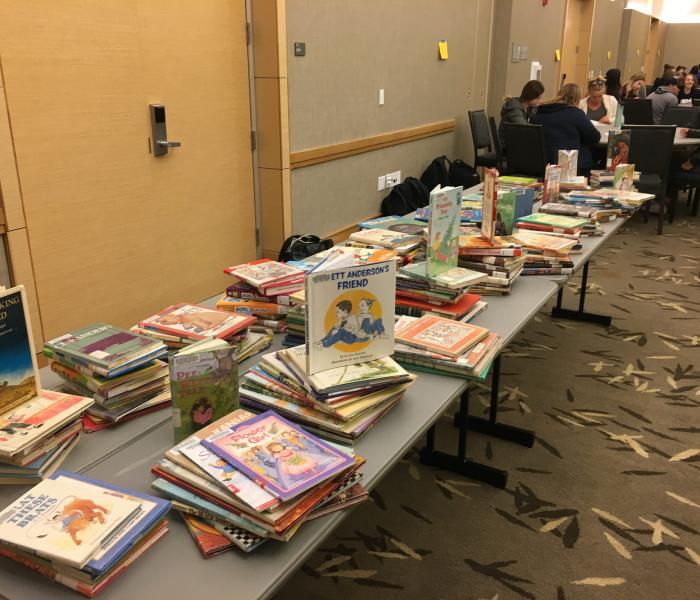 a table full of books