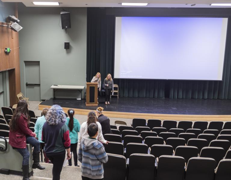 Students visit a lecture hall