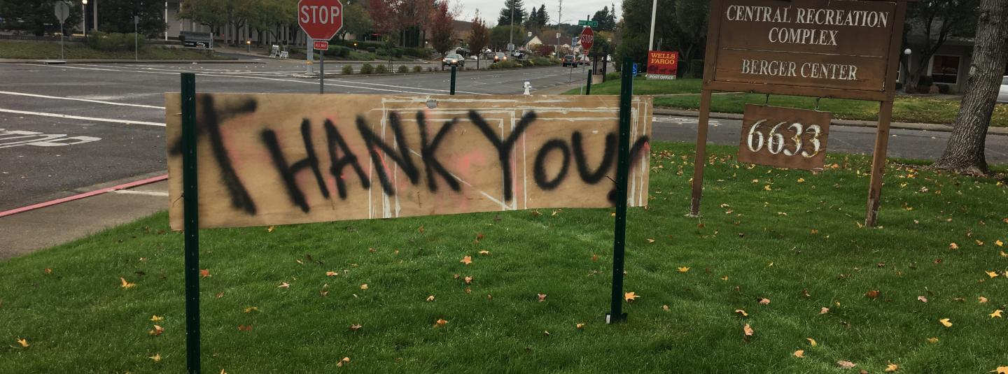 Thank You sign spray painted sign