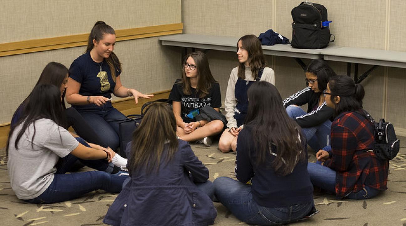 UNIV 150B in group reflection after Shadow Day