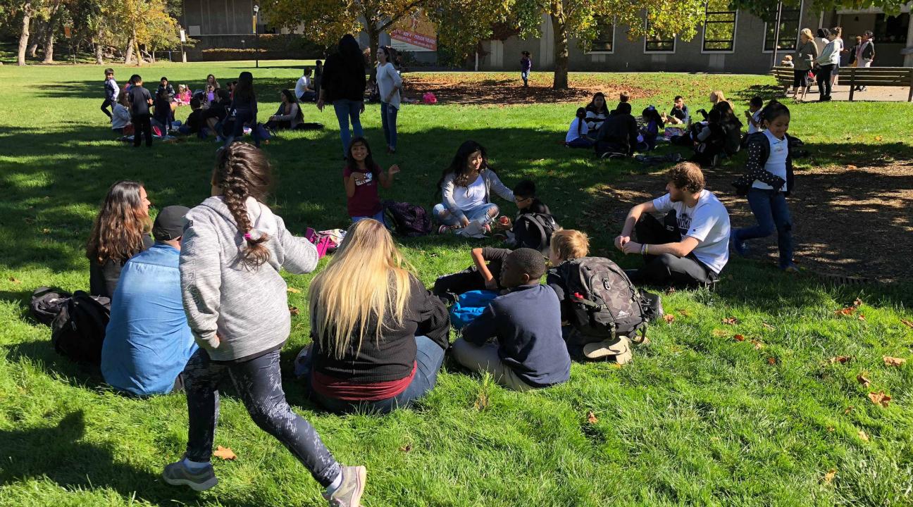 Meadow View ES students playing duck duck goose 