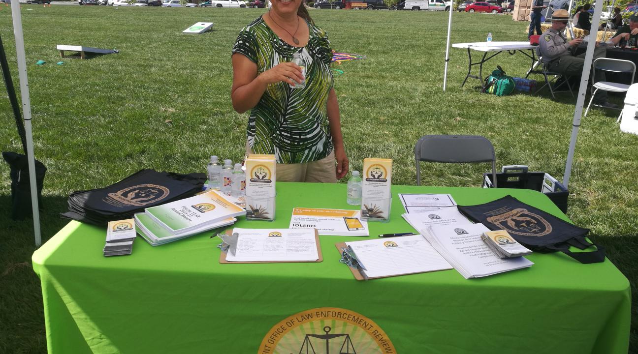 Maria Pacheco from the IOLERO, tabling at Andy's Community Park