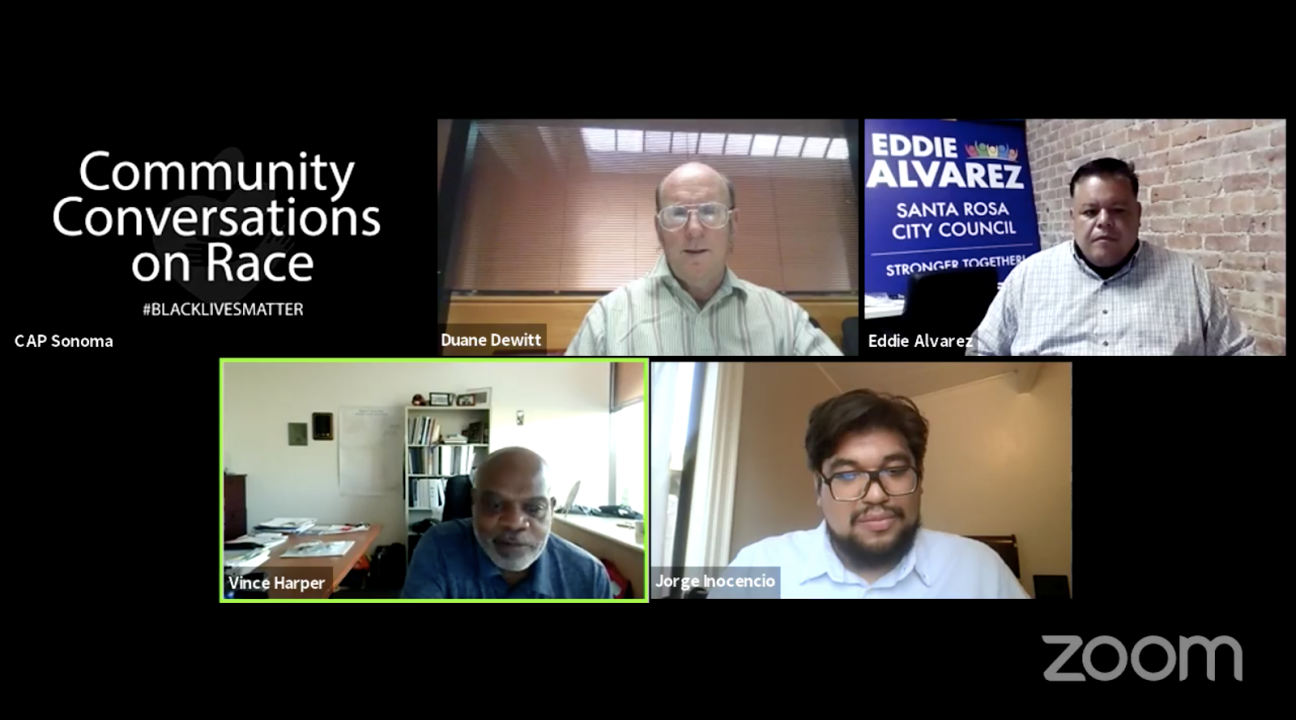 Community Conversations on Race and a picture of 4 people
