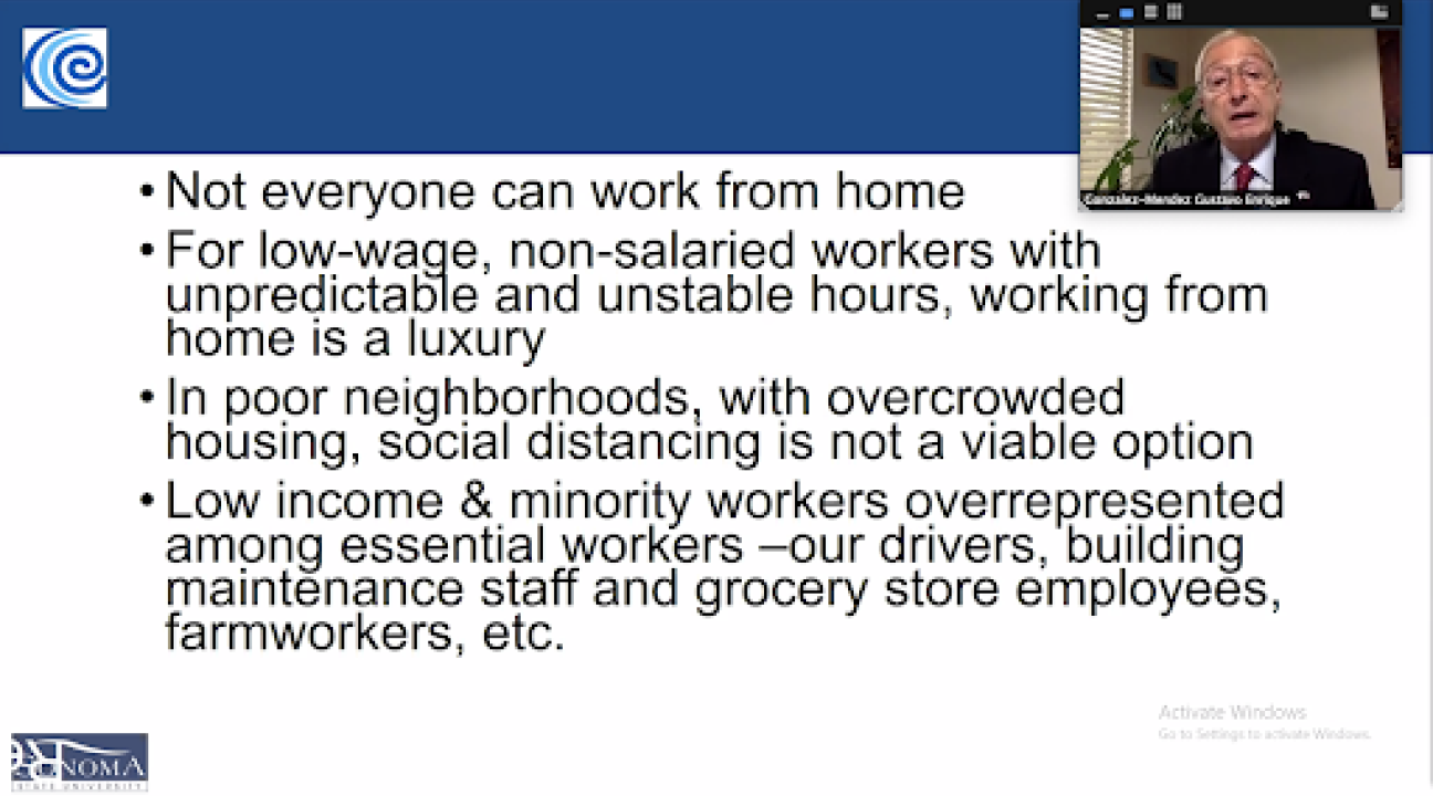 Slide from Covid seminar: Economic impact & disparities