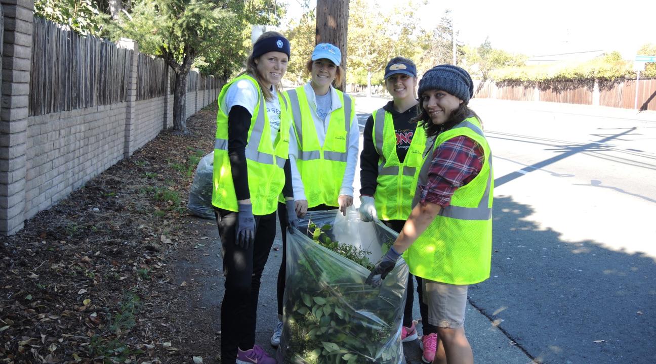 My teammates and I doing yard work in the Bennett Valley neighborhood for Sonoma Serves.