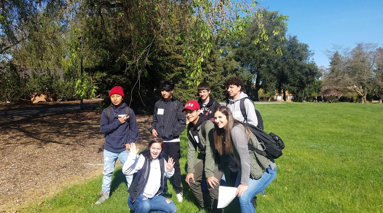 Students posing for a fun photo during discovery day