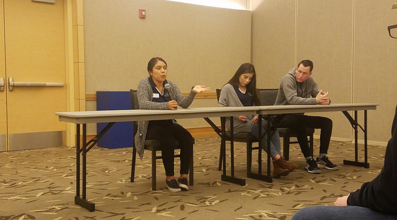 The student panel answering questions regarding student life at SSU!