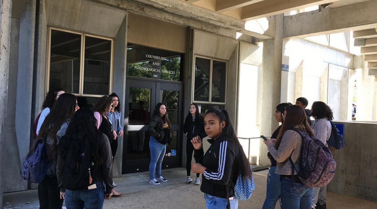 Students gather outside Counseling and Psychological Services at SSU