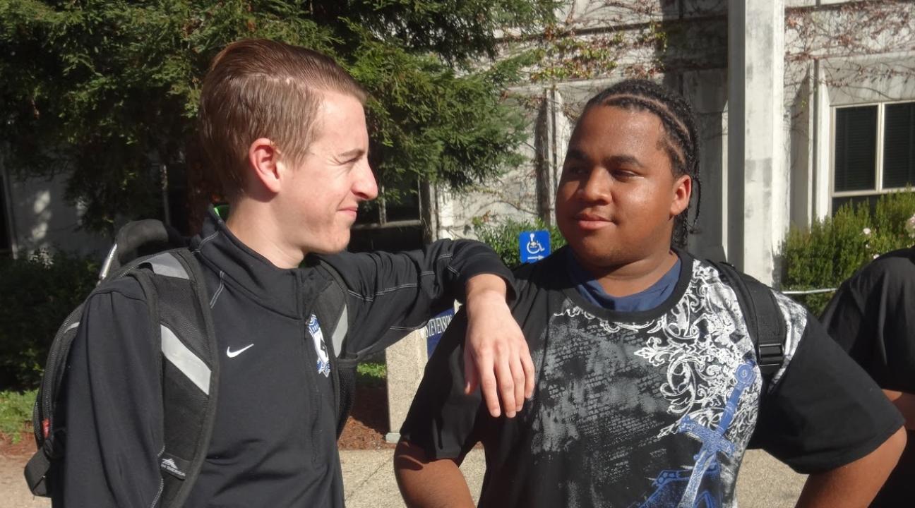 SSU Student joking around with his shadow day partner