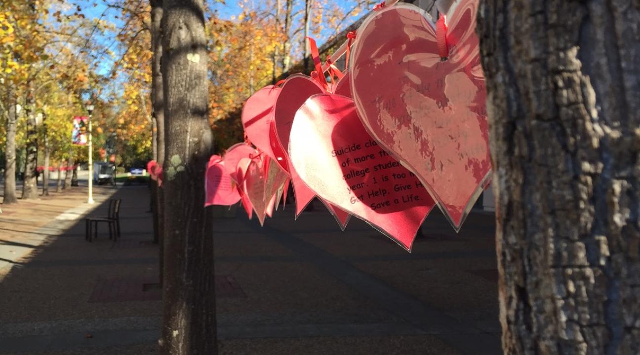 Red paper hearts handmade by SSU students.