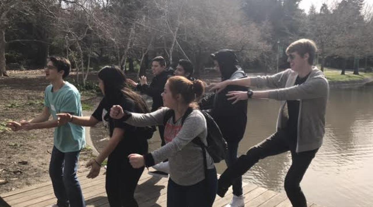 Group dancing for the next hint in the Scavenger Hunt.