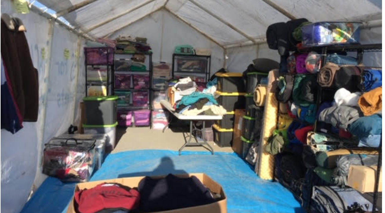 Keegan and other volunteers passed out camping supplies to the evacuees. 