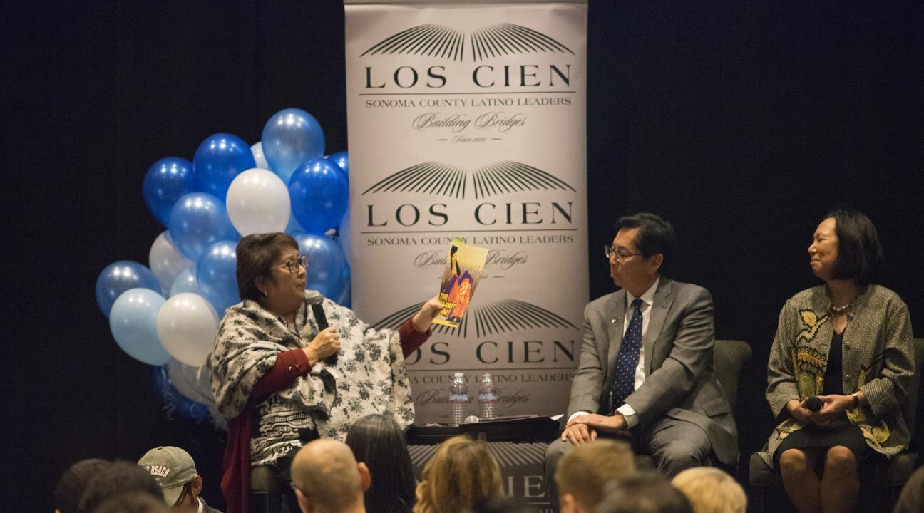 From left to right: Diann Kitamura, the Superintendent of Santa Rosa City Schools, Dr. Frank Chong, the President of Santa Rosa Junior College and Dr. Judy Sakaki, the President of Sonoma State University.