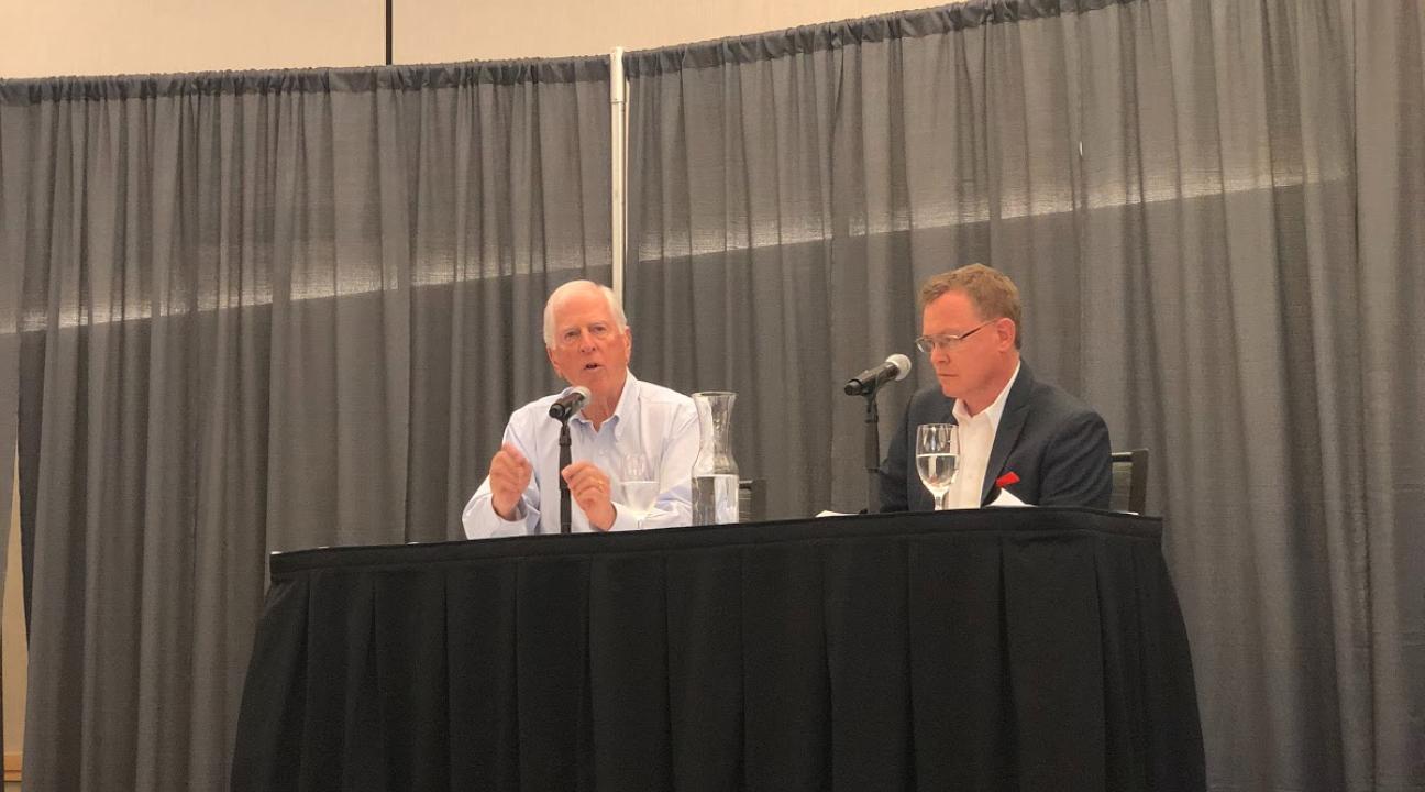 Mike Thompson answering questions at campus event