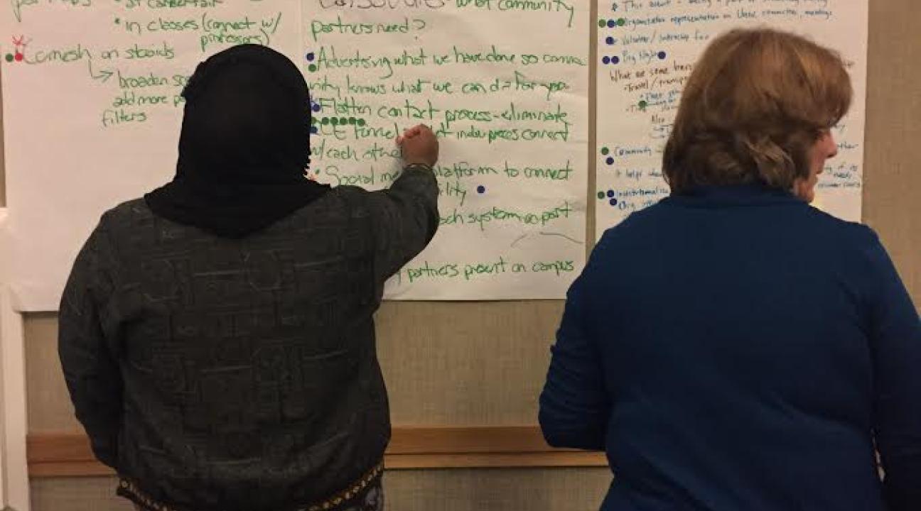 Participants adding stickers to statements they agree or disagree with.