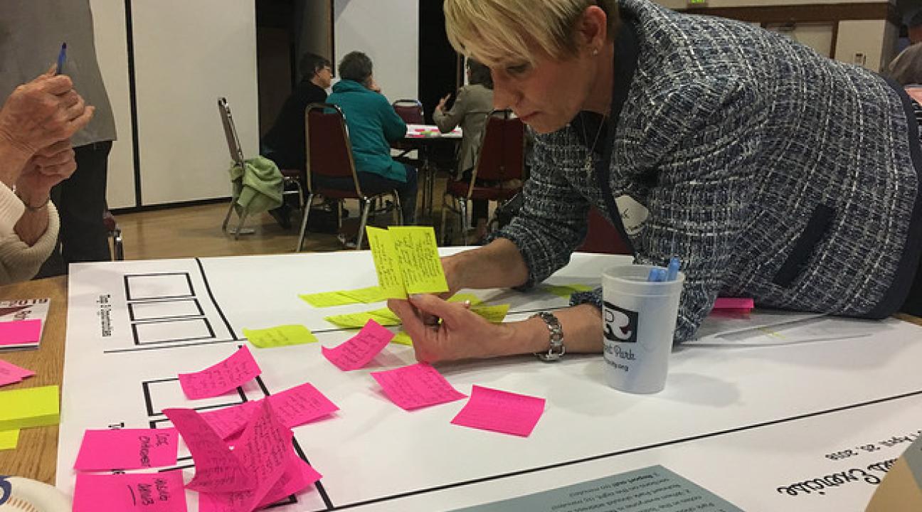 Finance Director, Betsy Howze using post-its and brainstorming