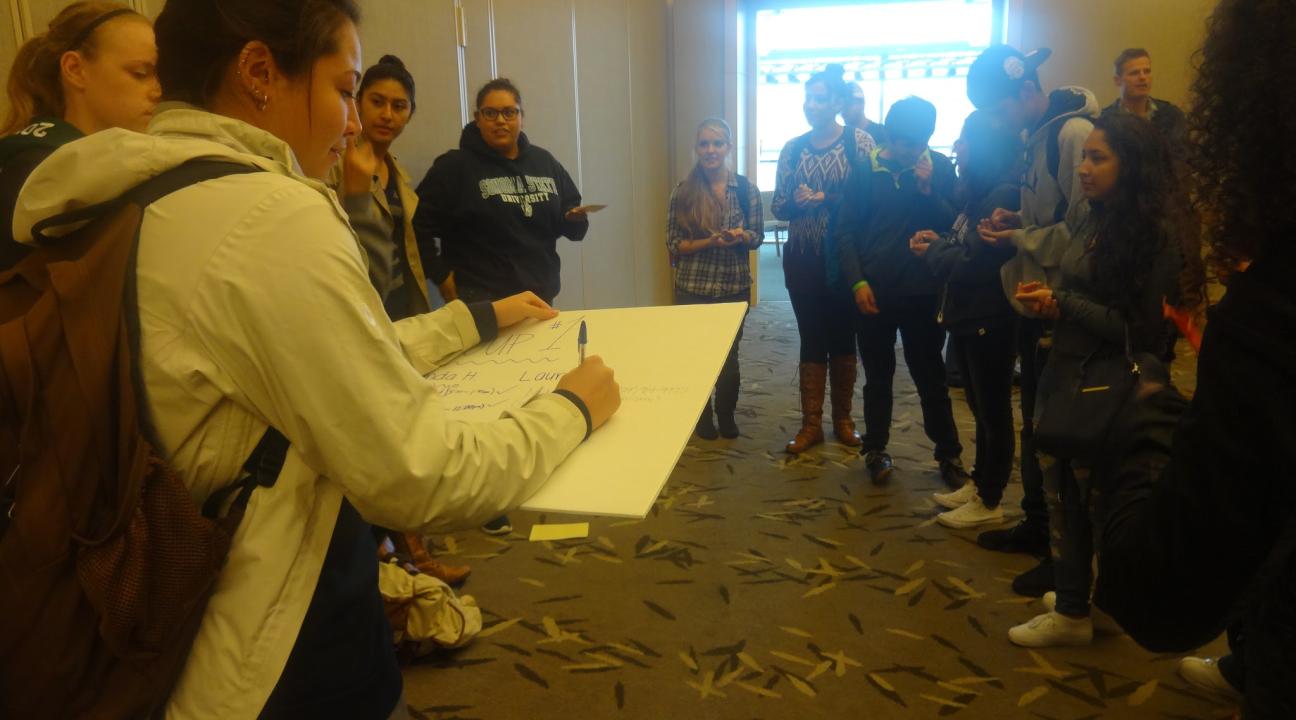 SSU students and RUP students doing an opening activity for Shadow Day.