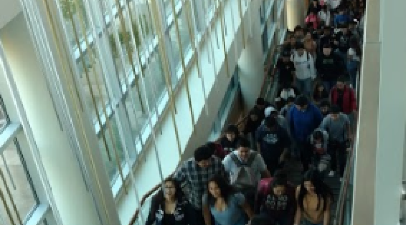 Overhead shot of students in the Student Center on Shadow Day