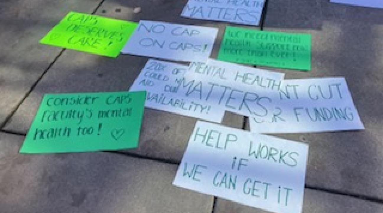 Demonstration signs supporting student mental health