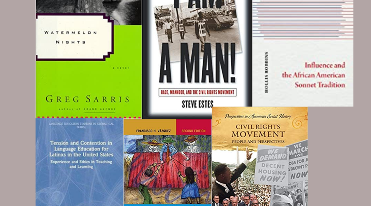 A collage of six different books from SSU faculty