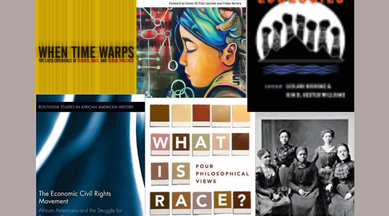 A collage of six different books from SSU faculty