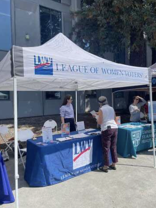 Representatives from the Sonoma County LWV preparing to  talk with students.
