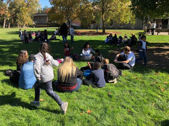 Meadow View ES students playing duck duck goose 