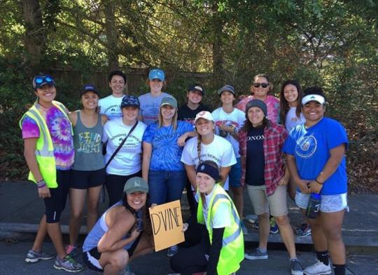 The SSU women's ultimate frisbee team, D'vine, after Sonoma Serves.