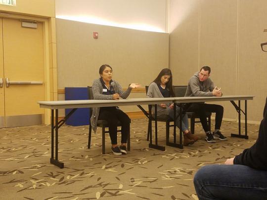The student panel answering questions regarding student life at SSU!