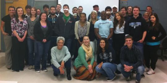 Dr. Liz Thach and a group of service learning students