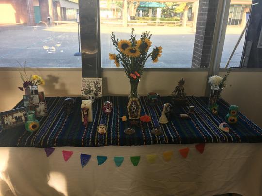 A table full of Latino community items