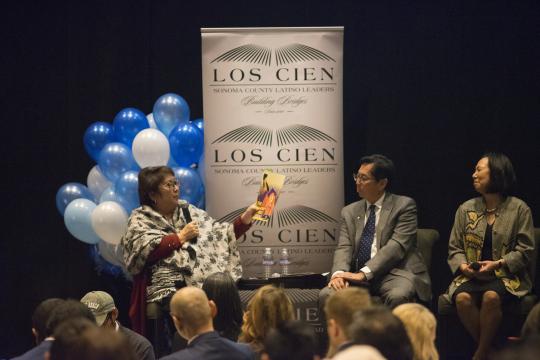 From left to right: Diann Kitamura, the Superintendent of Santa Rosa City Schools, Dr. Frank Chong, the President of Santa Rosa Junior College and Dr. Judy Sakaki, the President of Sonoma State University.