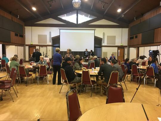 Mingling with residents before the Rohnert Park town hall