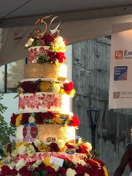 multilayered cake with flowers