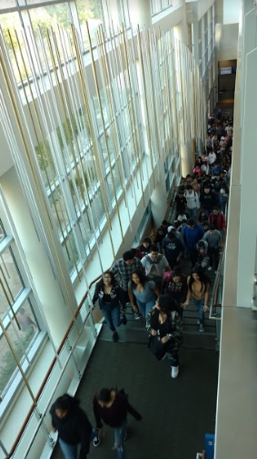 Overhead shot of students in the Student Center on Shadow Day