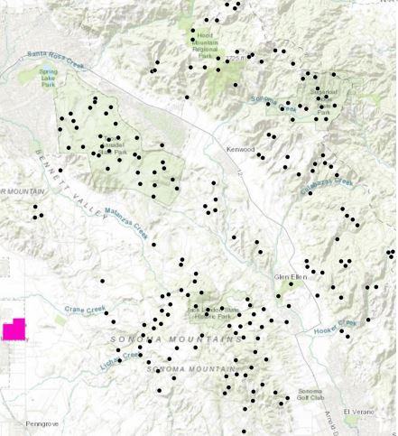 Topographical map with markers for sod study