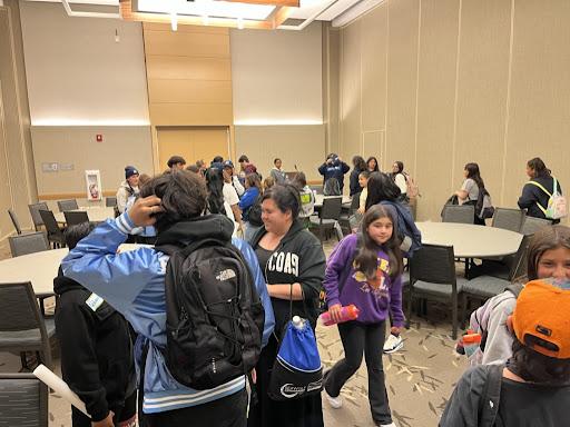 Students gathering in ballroom at SSU