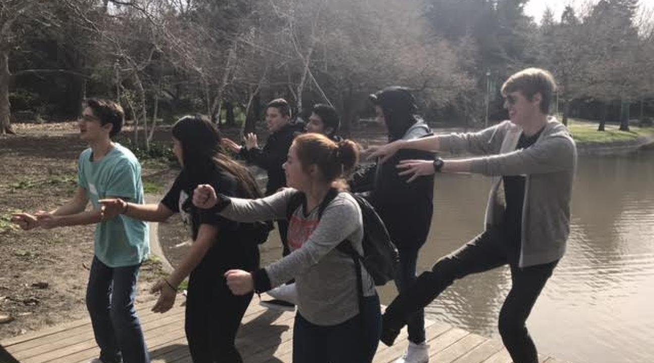 Group dancing for the next hint in the Scavenger Hunt.