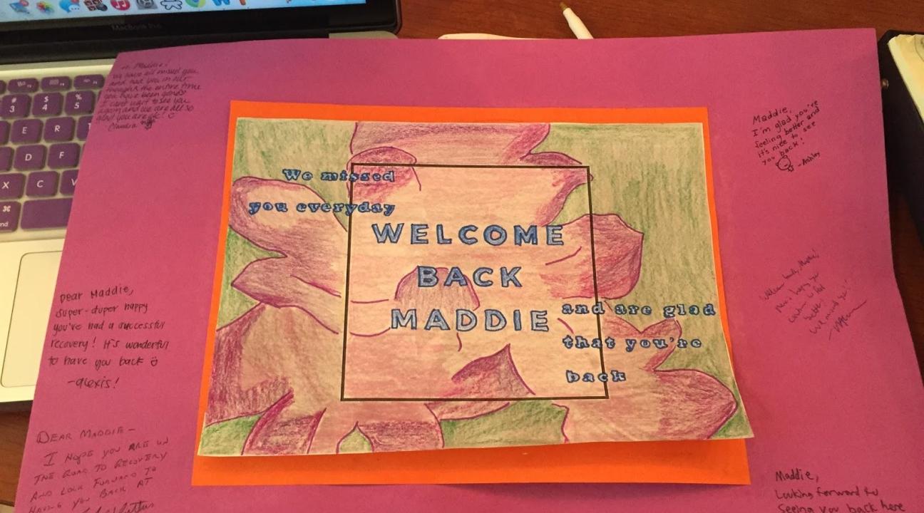 A welcome back card for a member of the CCE staff